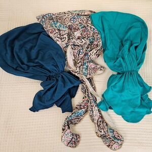 Cardini 3pc Pre Tied Headscarf Head Wrap Bamboo Viscose Teal Blue‎ Paisley Lot